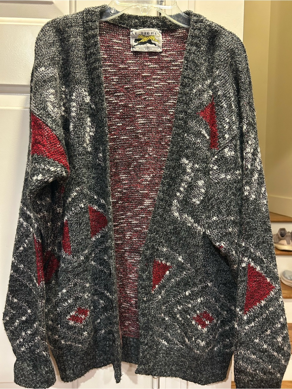 Vintage 80s Le Tigre Geometric Cardigan Sweater Grandpa Style